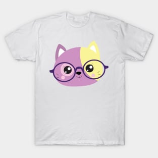 Purple and Yellow Hipster Cat T-Shirt